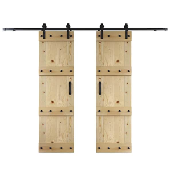 COAST SEQUOIA INC Castle 48 in. x 84 in. Unfinished DIY Knotty Wood Double Sliding Barn Door with Hardware Kit