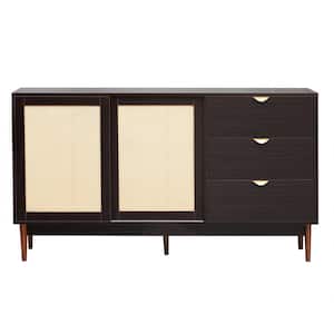 63 in. W x 15.7 in. D x 35.4 in. H Brown Linen Cabinet with Three Drawers and Metal Handles