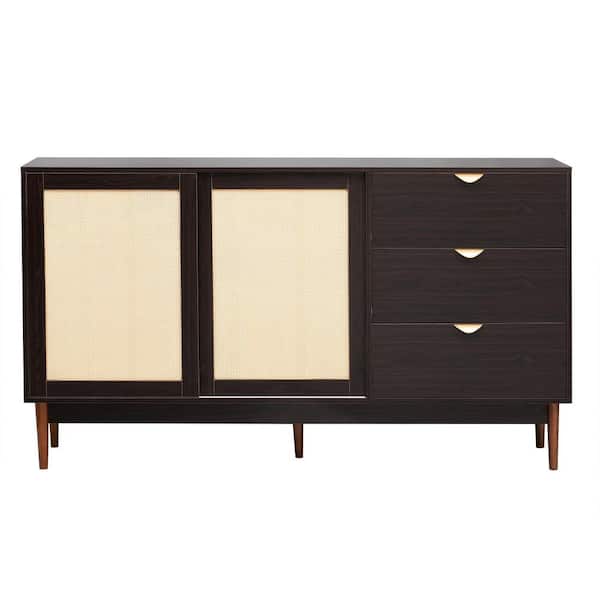 Unbranded 63 in. W x 15.7 in. D x 35.4 in. H Brown Linen Cabinet with Three Drawers and Metal Handles