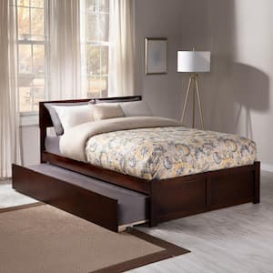 Orlando Walnut Brown Solid Wood Frame Queen Platform Bed with Footboard and Twin XL Trundle