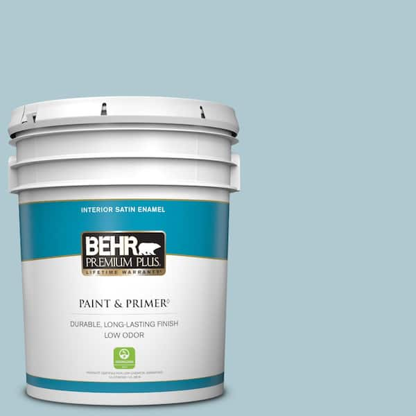 BEHR PREMIUM PLUS 5 gal. #S470-2 Gentle Sea Satin Enamel Low Odor Interior Paint & Primer