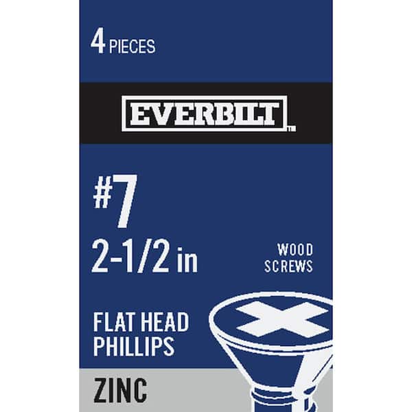 Everbilt #7 x 2-1/2 in. Zinc Plated Phillips Flat Head Wood Screw (4-Pack)