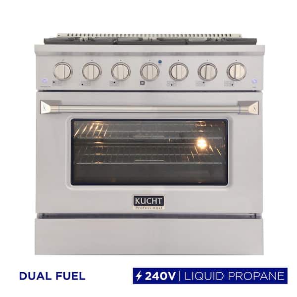 36 in. 5.2 cu. ft. LP Ready Dual Fuel Range with Gas Stove and Electric Oven with Convection Oven in Stainless Steel