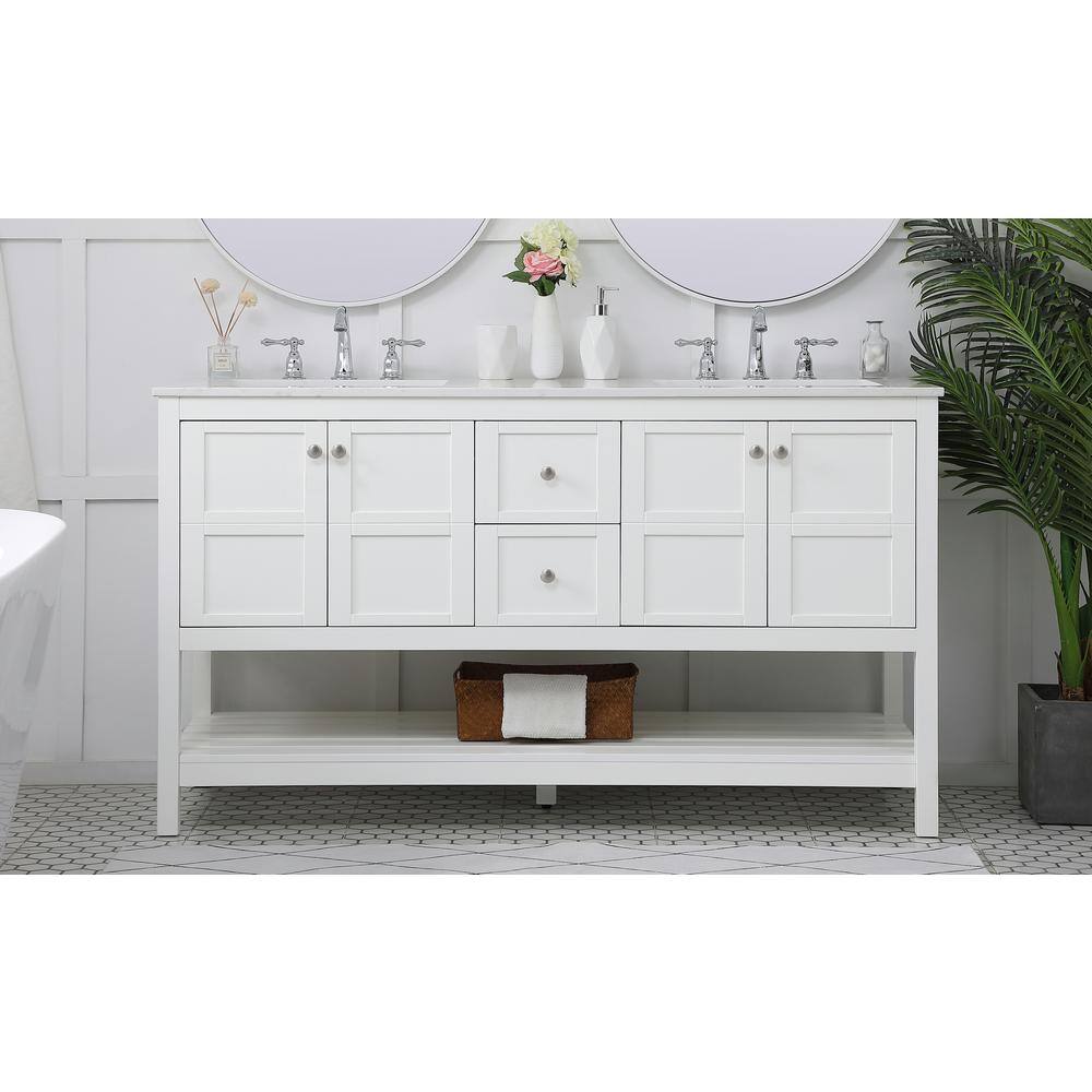 Theo 60" White MDF Bathroom Vanity with Calacatta Marble Top