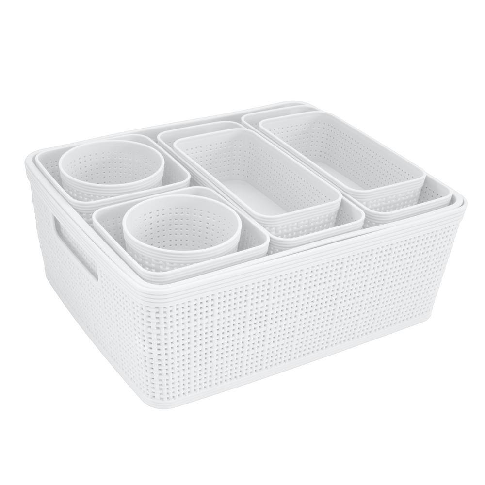 White Plastic Multipurpose Drawer Organizer Set, 10-Pack