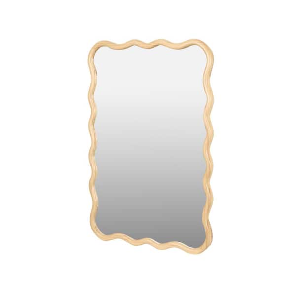 Tatahance Natural Finish 28 in W x 39.8 in. H Rectangle Wood Framed Wall Decor Mirror with Wavy Frame