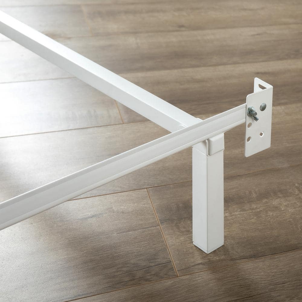 White Twin Metal Bed Frame with Headboard Brackets