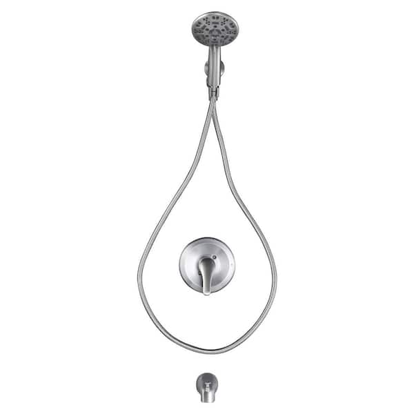 Single Handle 7-Spray Tub and Shower Faucet 1.8 GPM with Brass Rough-in Valve and 70 in. Hose in Brushed Nickel