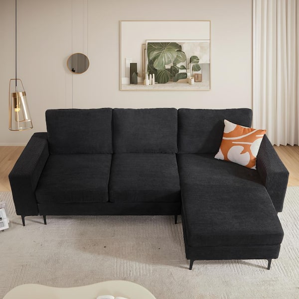Allwex COCO 97 in. Square Arm Modern 2-Piece Corduroy Fabric L-Shape Modular Sectional Sofa in. Black with Right Chaise