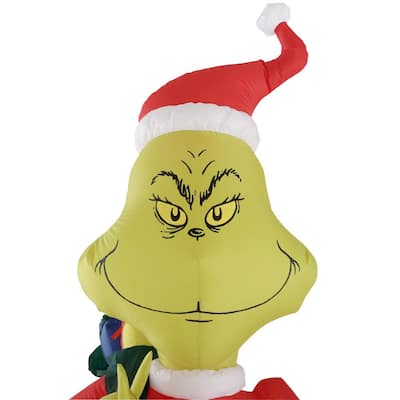 8 ft Pre-Lit LED Holiday Grinch in Santa Suit with Sack Christmas Inflatable