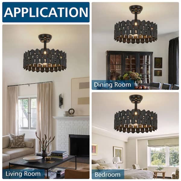 17.71 in. Modern Black Ceiling Fan with Light Indoor Minimalist Fandelier Ceiling Fan with Remote Reversible Fan Blades
