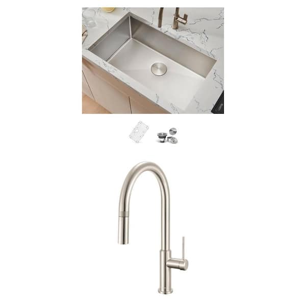 Vestia Brushed Nickel Kitchen Faucet and Gravena 33 in. Undermount Stainless Steel Sink Combo