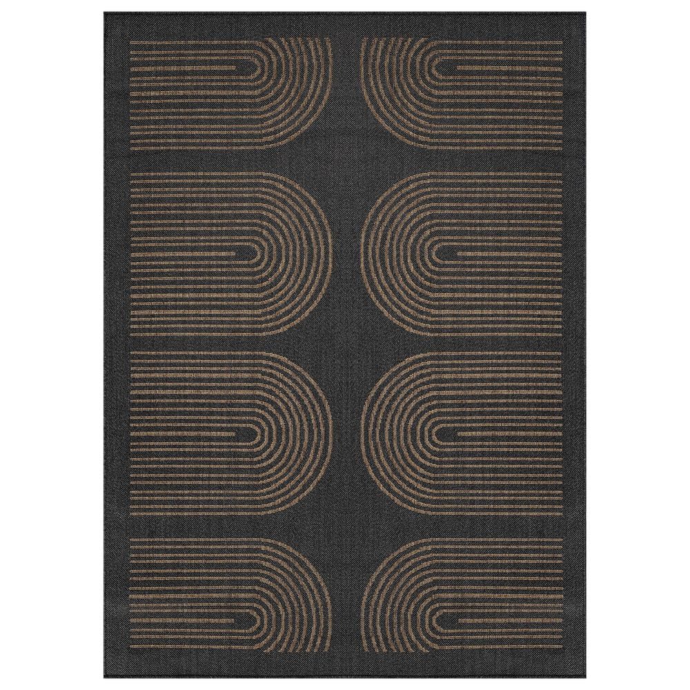 Geometric Border Dark Gray/Natural Easy-Care Jute-Style Indoor/Outdoor Flat Woven 9 ft. x 12 ft. Dark Gray Area Rug price history on PriceWatchPro