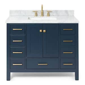 Cambridge 43 in. W x 22 in. D x 36 in. H Vanity in Midnight Blue with Carrara White Marble Top