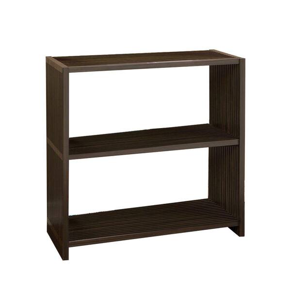Seville Classics Mocha Classic Lines 2-Shelf Bookcase with Resin Slats in Dark Brown Wood