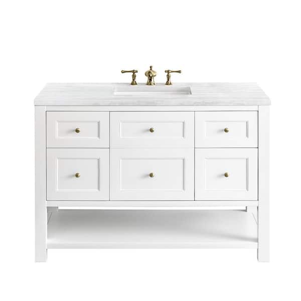 James Martin Vanities Breckenridge 48.0 in. W x 23.5 in. D x 34.2 in. H Bathroom Vanity in Bright White with Arctic Fall Solid Surface Top