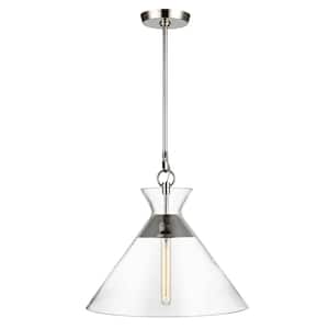 Atlantic 18 in. W x 17.625 in. H 1-Light Polished Nickel Indoor Dimmable Modern Pendant Light with Clear Glass Shade