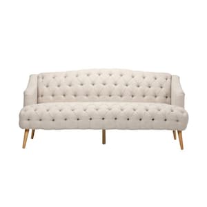 Adelia 73.25 in. Beige Solid Velvet 3-Seats Lawson Sofa with No additional features