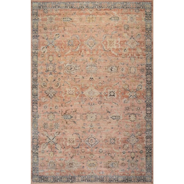 Mirelda Traditional Bordered Washable Peach 5 ft. x 8 ft. Indoor Area Rug