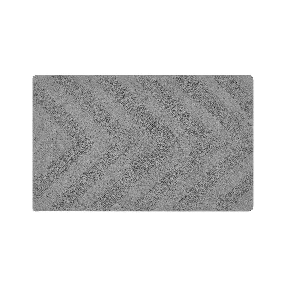 Gray Cotton Chevron Pattern Non-Slip Bath Rug 21" x 34"
