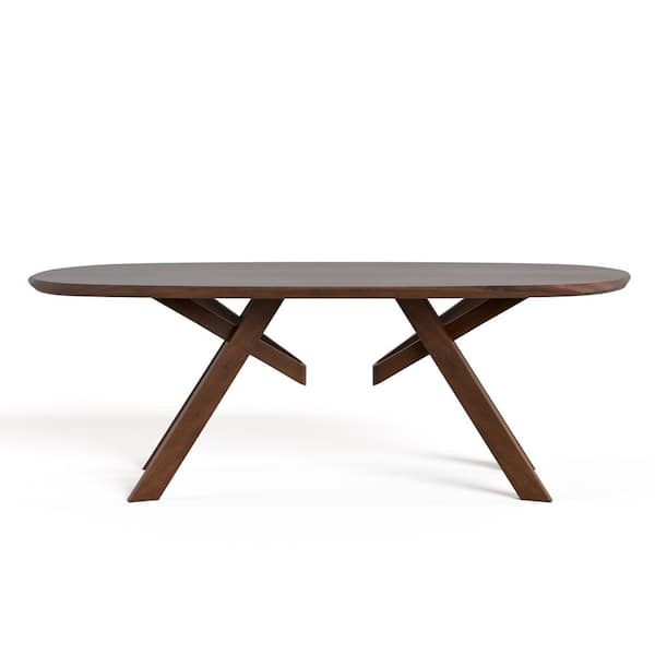 Shelun VI Rich Walnut Wood 82.5 in. Double Pedestal Base Oval Dining Table (Seats-6)