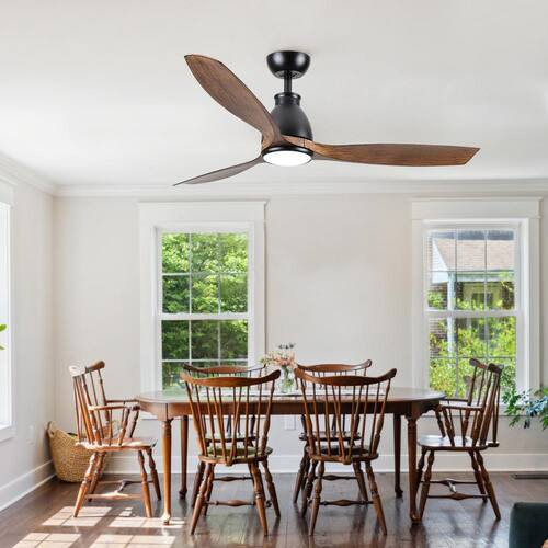 52 in. Integrated Dimmable LED Indoor Farmhouse Black Ceiling Fans with Light Kit and Remote, Reversible DC Motor Ceiling Fans With Lights
