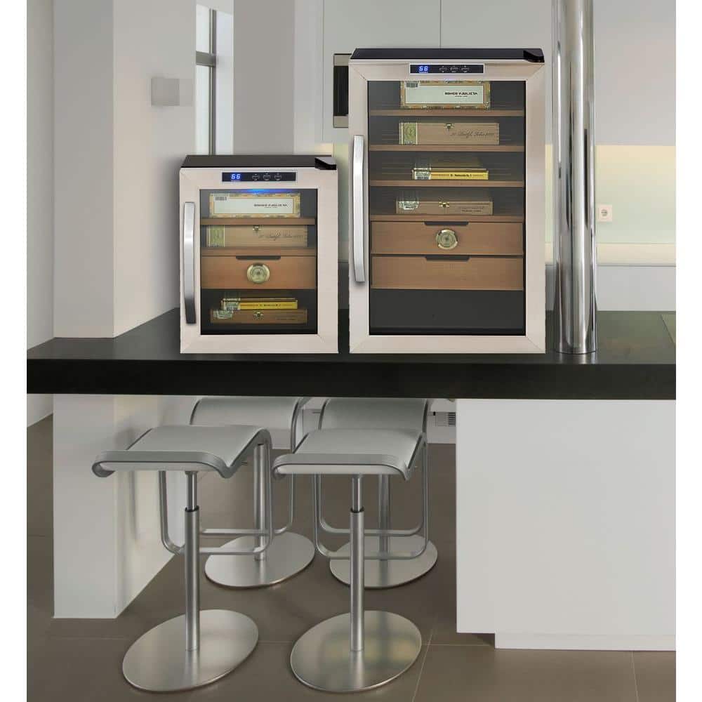 Stainless Steel 34L Cigar Cooler with Glass Door and Humidifier