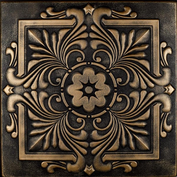 A La Maison Ceilings Victorian Black Brass 1.6 ft. x 1.6 ft. Decorative Foam Glue Up Ceiling Tile (21.6 sq. ft./case)