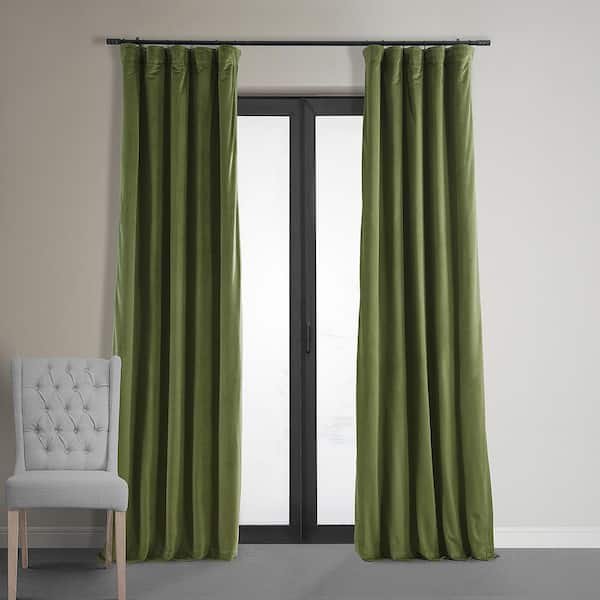 Exclusive Fabrics & Furnishings Basque Green Velvet Solid 50 in. W x 84 in. L Lined Rod Pocket Blackout Curtain