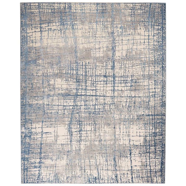 CALVIN KLEIN Ck950 Rush Ivory Blue 9 ft. x 12 ft. Abstract Contemporary Area Rug