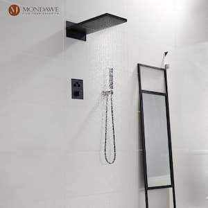 3-Spray Patterns Thermostatic Bathroom Showers 22 in. Wall Mount Rainfall Dual Shower Heads in Matte Black