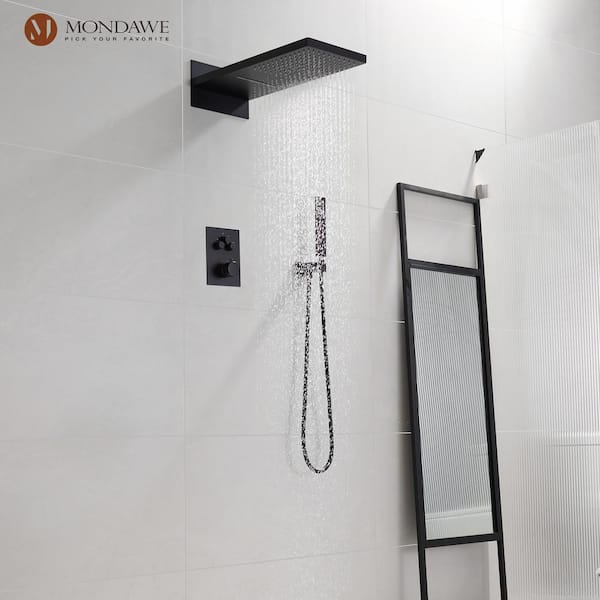 3-Spray Patterns Thermostatic Bathroom Showers 22 in. Wall Mount Rainfall Dual Shower Heads in Matte Black
