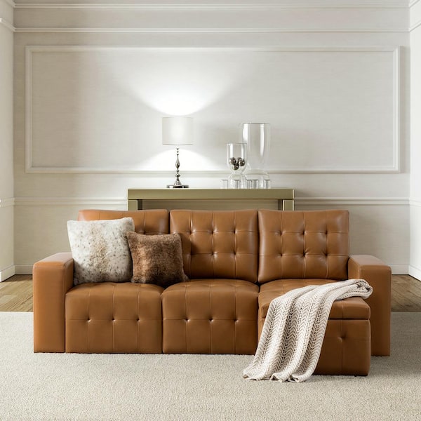 JAYDEN CREATION Nuria 87 in. wide Camel Leather Sofa with