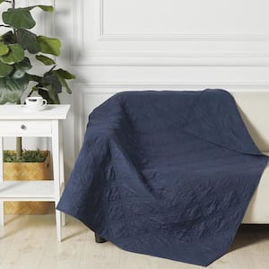 Washed Linen Navy Quilted Throw Blanket