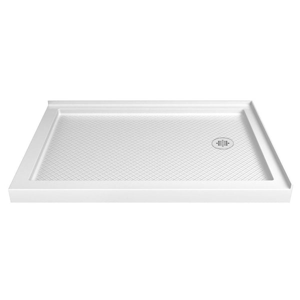 ELEGANT 48'' L x 32'' W x 4'' H Shower Base Pan in White Center Drain  Non-Slip Stainless Steel Shower Drain Cover Included 