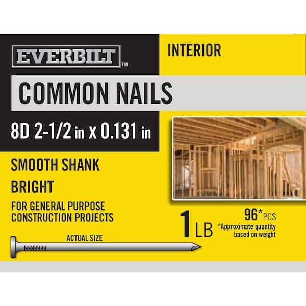 Everbilt 8D 2-1/2 in. Common Nails Bright 1 lb (Approximately 96 Pieces)