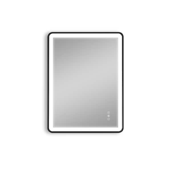Unbranded 24 in. W x 32 in. H Rectangular Black Metal Framed Wall Mount Rounded LED Bathroom Vanity Mirror