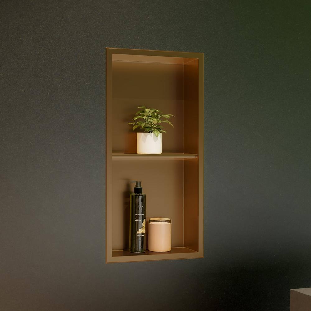 Brushed Gold Stainless Steel Double Shelf Shower Niche