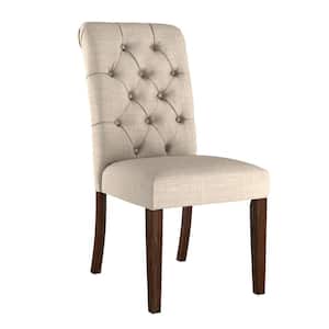 Brown Beige Linen Button Tufted Dining Chair (Set of 2)