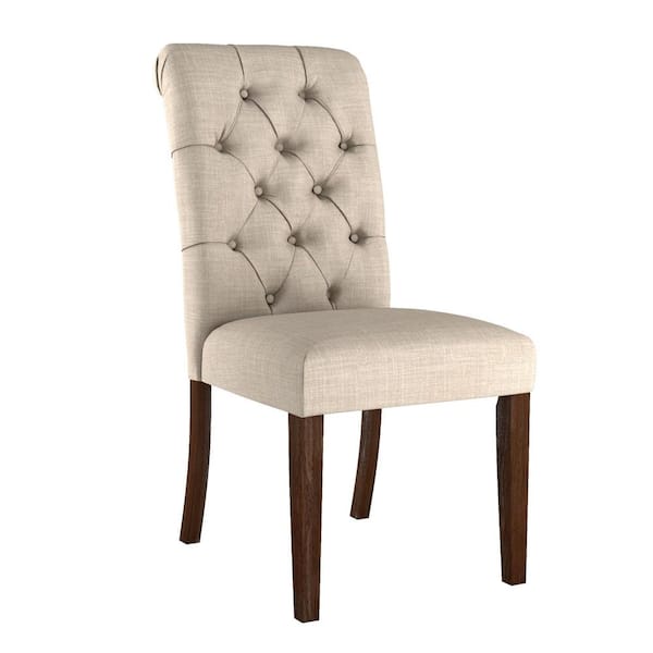 HomeSullivan Brown Beige Linen Button Tufted Dining Chair (Set of 2)