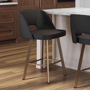 Maureen 30 in. Black Faux Leather / Bronze Metal Swivel Bar Stool