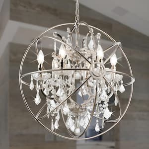 Eleganty 6-Light Nickel Globe Chandelier for Stairsway Foyer with No Bulbs Included