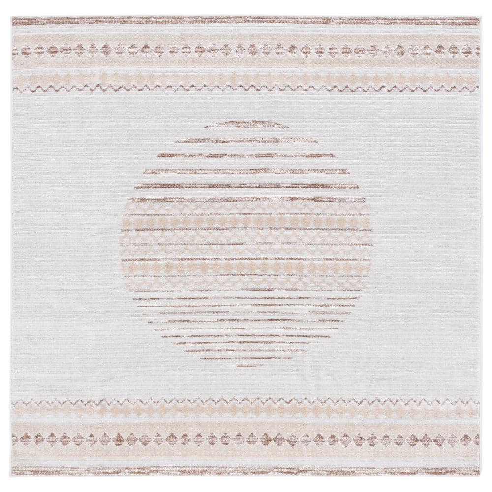 SAFAVIEH Alamo Ivory/Brown 7 ft. x 7 ft. Modern Geometric Square Area ...