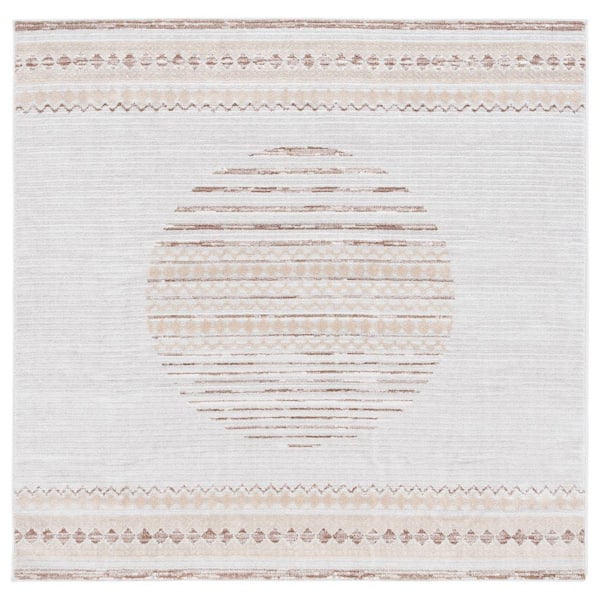 SAFAVIEH Alamo Ivory/Brown 7 ft. x 7 ft. Modern Geometric Square Area Rug