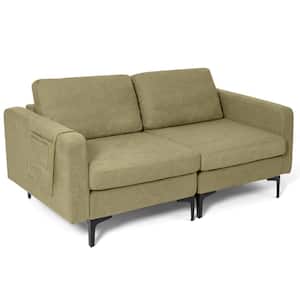 66 in. Width Green Modern Loveseat Linen Fabric 2-Seat Sofa Couch with Side Storage Pocket