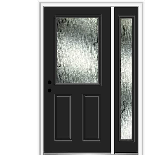 MMI Door 53 in. x 81.75 in. Right-Hand Inswing 1/2 Lite Rain Glass 2-Panel Painted Black Prehung Front Door on 4-9/16 in. Frame