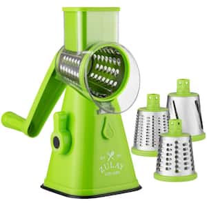 Cheese Grater Hand Crank with 3 Replaceable Stainless-Steel Blades - Light Green