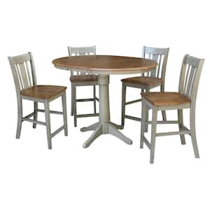 Olivia 5-Piece 36 in. Hickory/Stone Extendable Solid Wood Counter Height Dining Set with San Remo Stools
