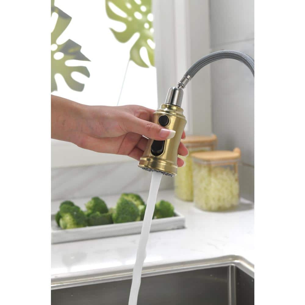 Brushed Gold Stainless Steel Pull-Out Spray Kitchen Faucet