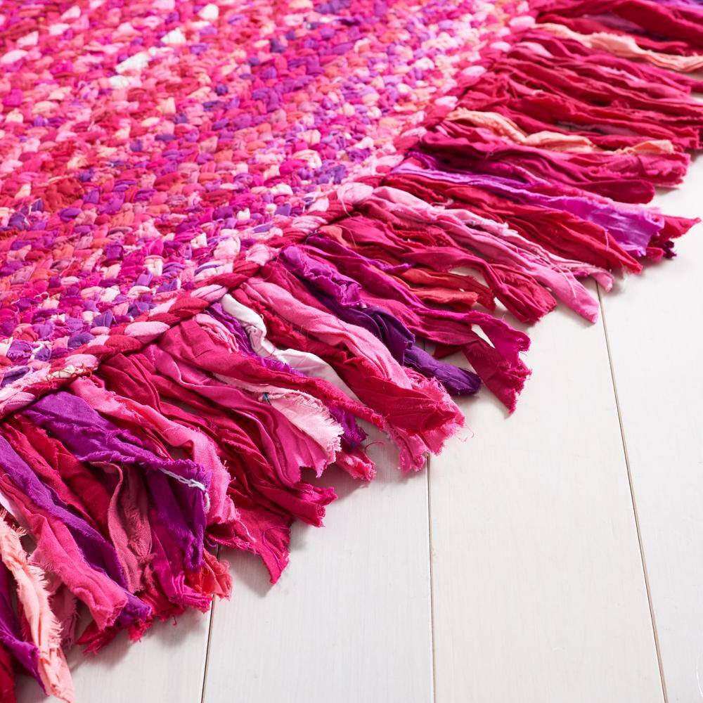 Handmade Pink and Fuchsia Cotton Braided Oval Rug, 3' x 5'